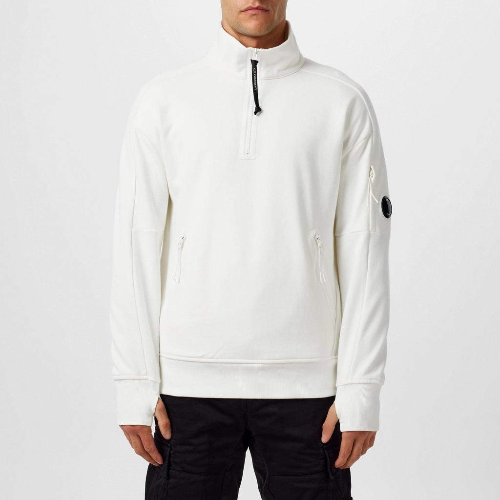 CP Company Lens Arm Quarter Zip Sweatshirt - Gauze White 103